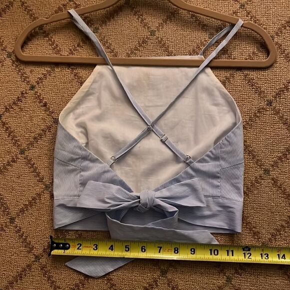 By the way blue striped cropped top w ribbon tie NWOT M - Picture 3 of 4